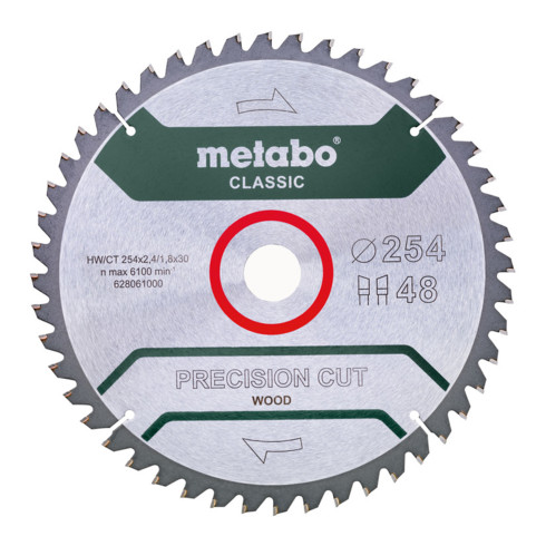 Metabo Lama per sega "precision cut wood - classic", 254x2,4/1,8x30, Z48 WZ 5°neg.