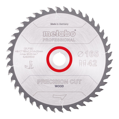 Metabo Lama per sega "Precision cut wood - professional", 165x2,2/1,4x20 Z42 WZ 15°