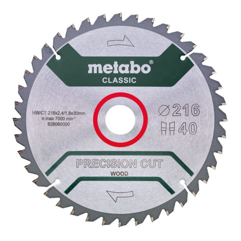 Metabo Lama per sega "precision cut wood - professional", 216x2,4/1,8x30, Z40 WZ 5° neg.