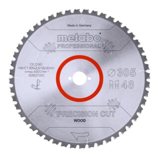 Metabo Lama per sega "Precision cut wood - professional", 305x2,4/1,8x30, Z48 WZ 5° neg.