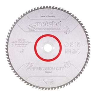 Metabo Lama per sega "precision cut wood - professional", 315x2,4/1,8x30, Z84 WZ 5° neg.