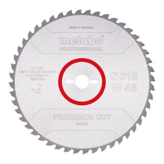 Metabo Lama per sega "precision cut wood - professional", 315x2,8/1,8x30, Z 48 WZ 0°