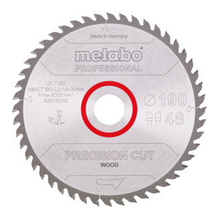 Metabo Lama per sega "Precision cut wood - professionale", 190x2,2/1,4x30, Z48 WZ 15°
