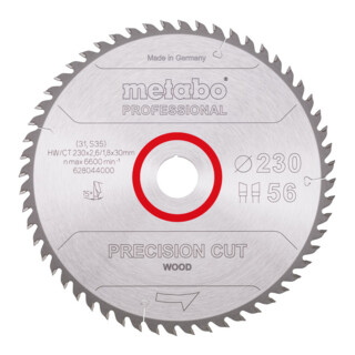 Metabo Lama per sega "Precision cut wood - professionale", 230x2,6/1,8x30, Z56 WZ 15°