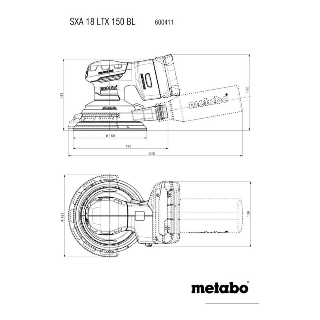 Metabo Levigatrice Rotorbitale a Batteria SXA 18 LTX 150 BL con Disco da 150 mm; metaBOX 215