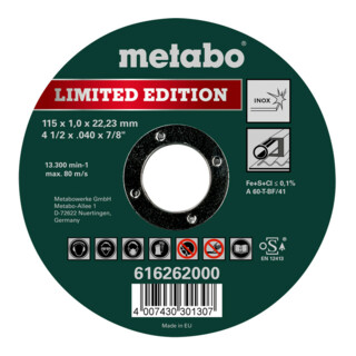 Disque de découpe Metabo Limited Edition Inox version droite 1 mm