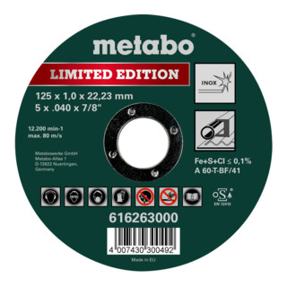 Metabo Disco da taglio Limited Edition Inox versione diritta 1mm