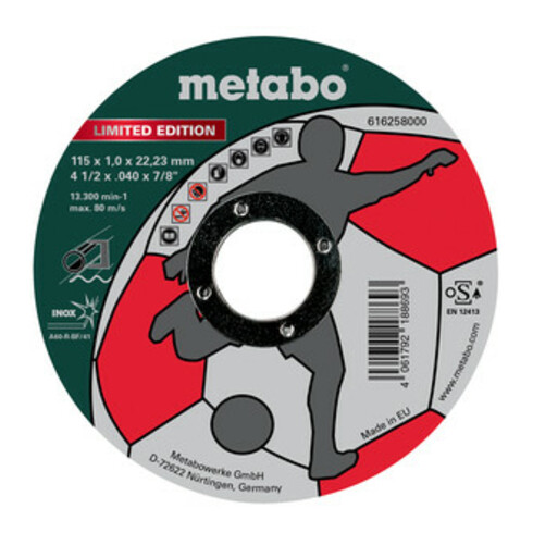 Metabo Disco da taglio Limited Edition Soccer 115x1,0x22,23mm, Inox, dritto