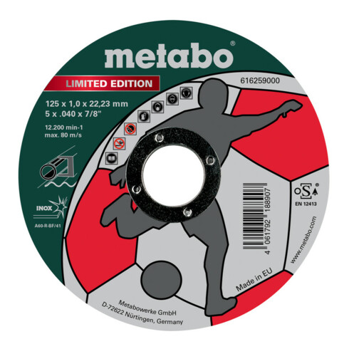 Metabo Limited Edition Soccer 125x1,0x22,23mm, inox, disco per troncatura, esecuzione diritta