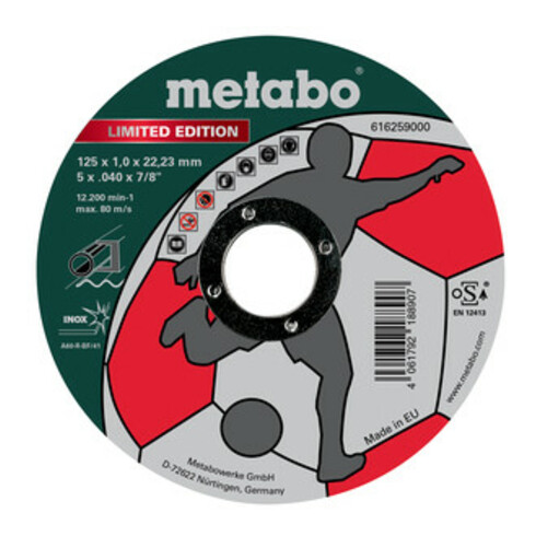 Metabo Limited Edition Soccer 125x1,0x22,23mm, inox, disco per troncatura, esecuzione diritta