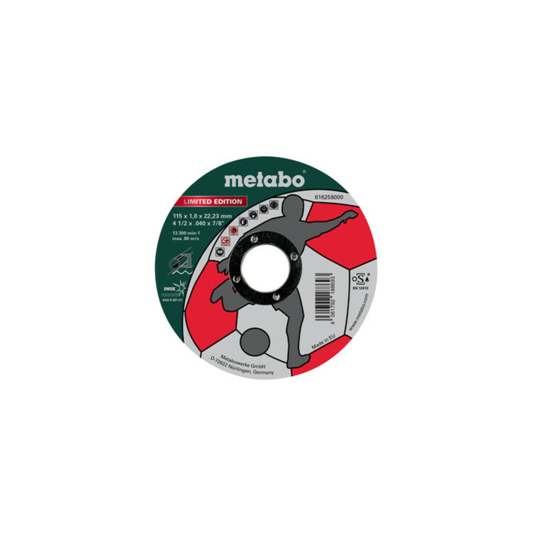 Metabo Limited Edition Voetbal 115 x 1,0 x 22,23 mm, Inox, doorslijpschijf, rechte uitvoering