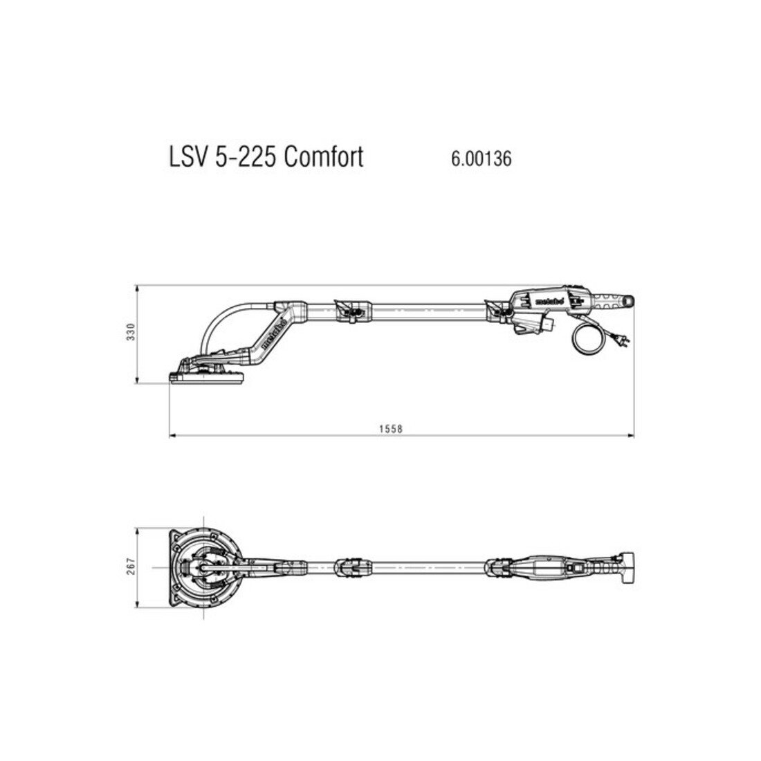 Metabo LSV 5-225 Comfort langnekschuurmachine met variabele lengte-instelling; plastic koffer