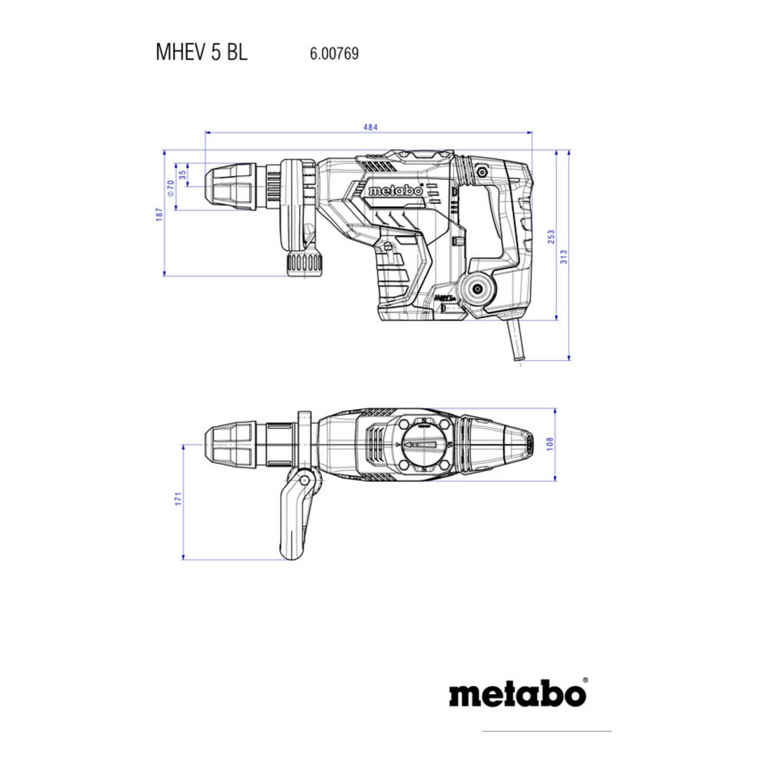 Metabo Martello a percussione MHEV 5 BL con valigetta di plastica