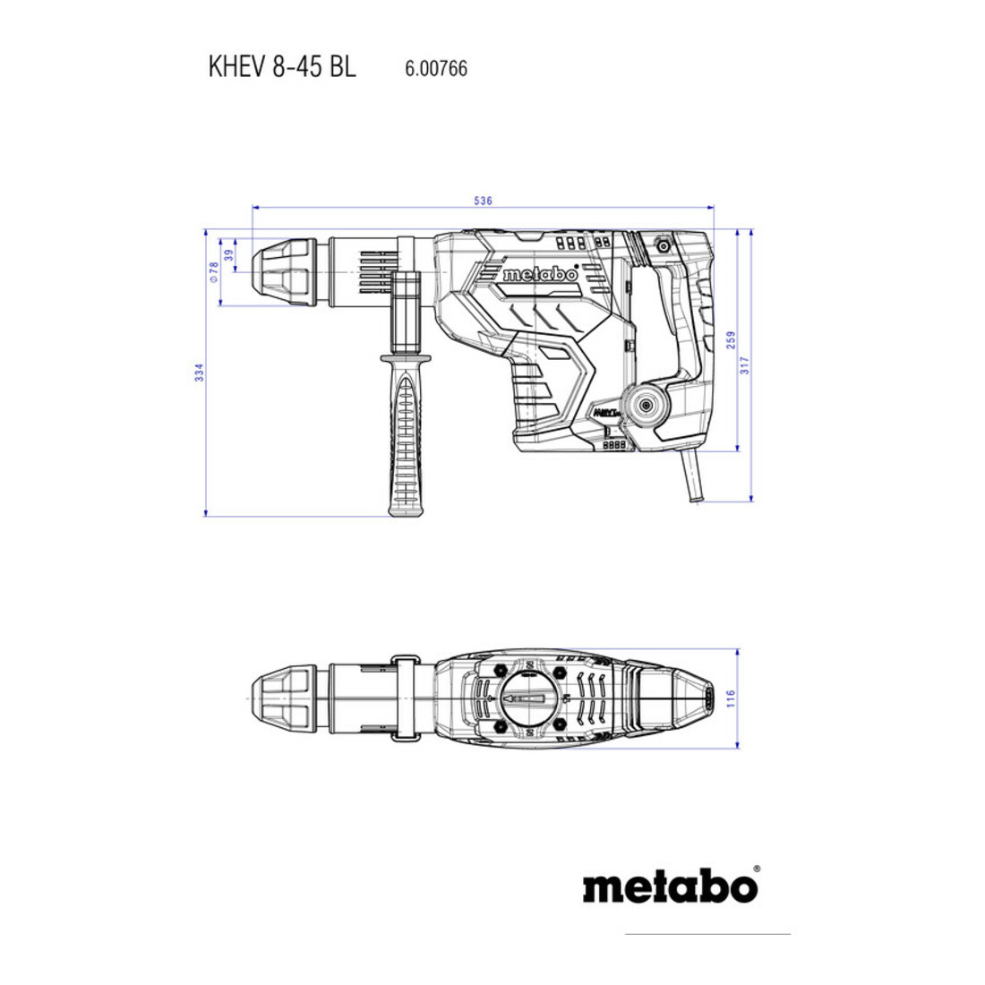 Metabo Martello combinato KHEV 8-45 BL con valigetta di plastica