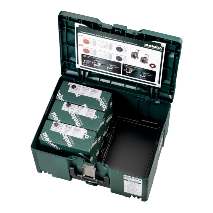 Metabo metaBOX Schleifmittel-Set "multi-hole", Ø 150 mm, Serie "professional", für Holz + Metall