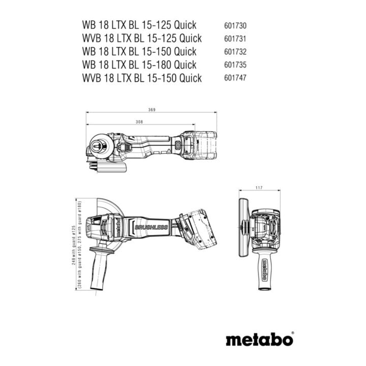 Metabo Meuleuse d’angle sans fil WVB 18 LTX BL 15-125 Quick