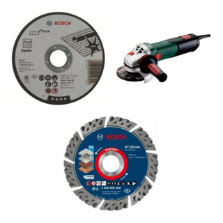 Metabo Meuleuse d’angle WEV 17-125 Quick & écrou rapide – Set 3 pièces avec disque Bosch 1 mm, disque diamant X-LOCK & écrou