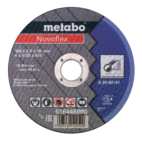 Metabo Novoflex 100x2,5x16,0 staal, doorslijpschijf, rechte uitvoering