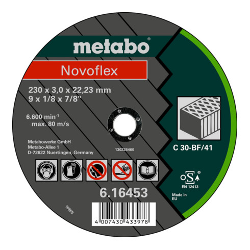 Metabo Novoflex 230X3,0X22,3 Stein, Trennscheibe, gerade Ausführung