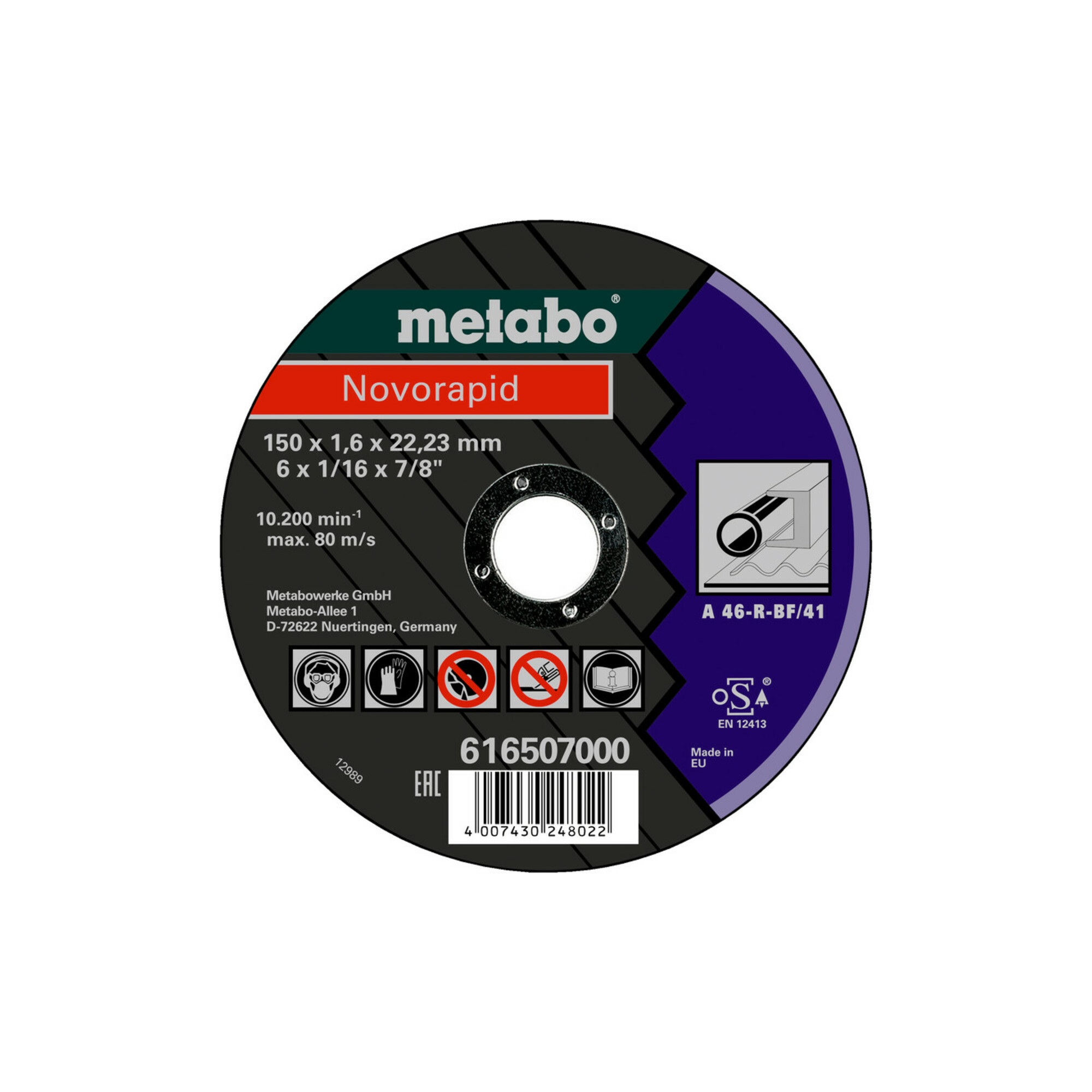 Metabo Novorapid 150 x 1,6 x 22,23 mm, Stahl, Trennscheibe, Form 41