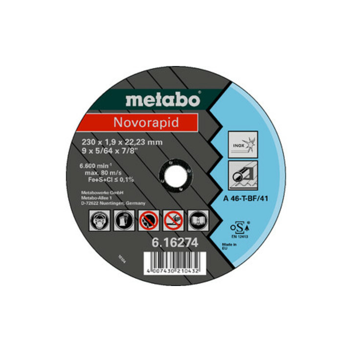 Metabo Novorapid 230 x 1,9 x 22,23 mm, Inox, doorslijpschijf, recht model