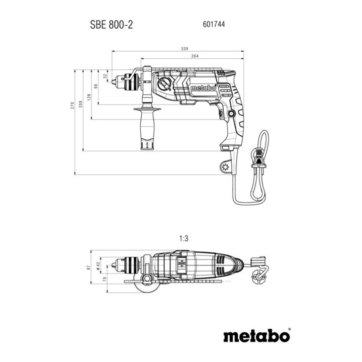 Metabo Perceuse à percussion SBE 800-2 (601744500) Coffret plastique