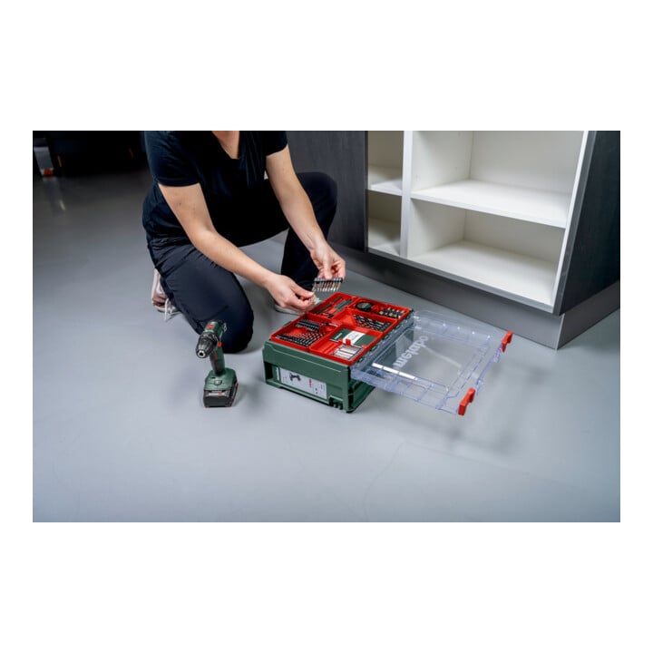 Metabo Perceuse-visseuse sans fil BS 18 Quick Set (602217710) avec atelier mobile 74 pcs, coffret plastique, 18V 2x2Ah Li-Power + SC 30