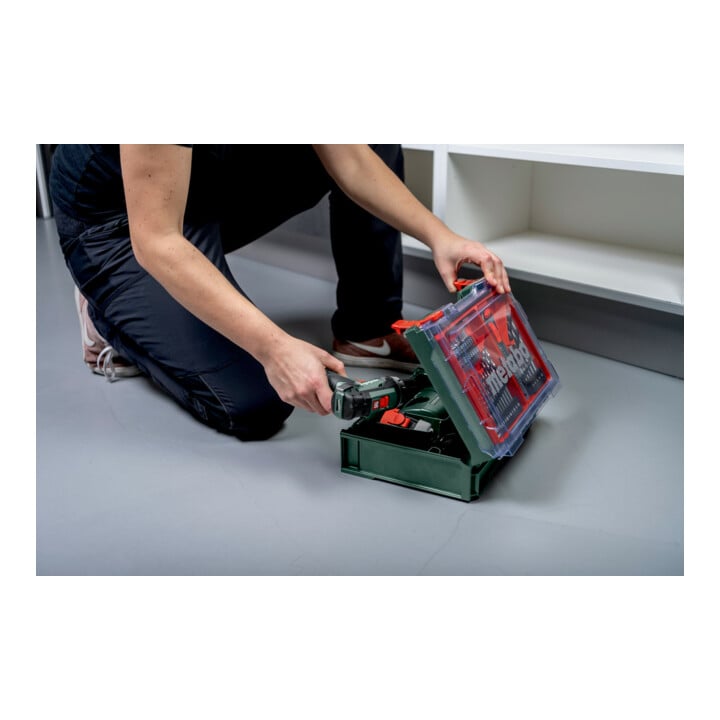 Metabo Perceuse-visseuse sans fil PowerMaxx BS Basic Set (600080710) avec atelier mobile 41 pièces, mallette plastique, 12V 2x2Ah Li-Power + LC 40