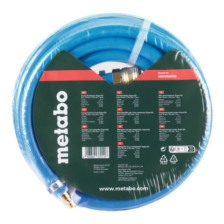 Metabo persluchtslang Super-Air Euro 10 mm x 15,5 mm / 10 m