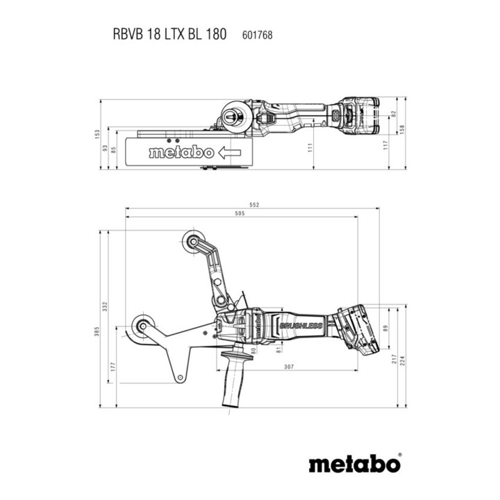 Metabo Ponceuse à bande sans fil RBVB 18 LTX BL 180 (601768840), metaBOX 185 XL