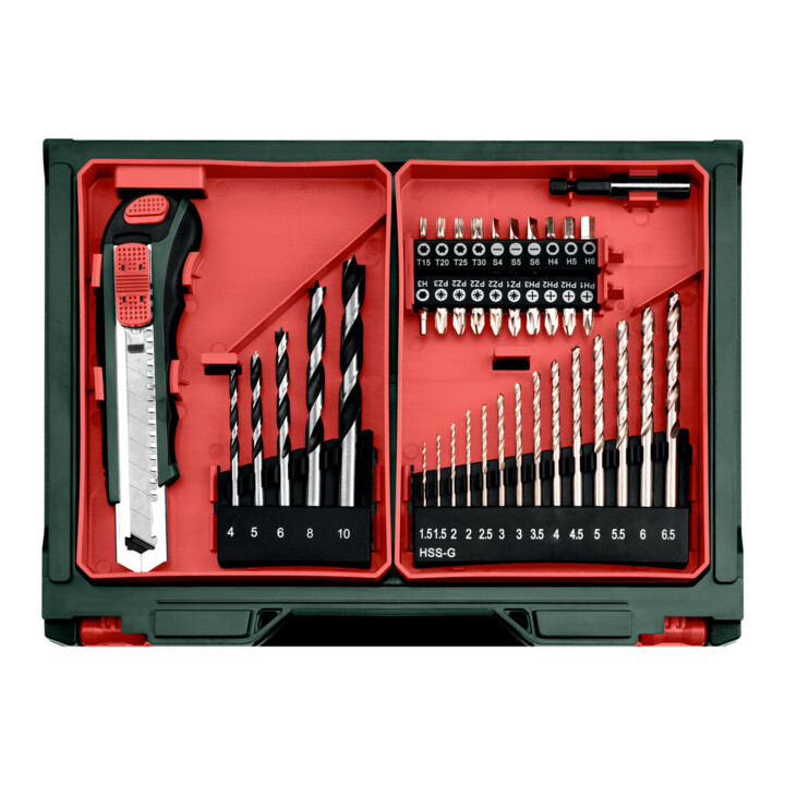 Metabo PowerMaxx BS Basic Set accu-boor-/schroefmachine (600080710) met 41-delige mobiele werkplaats, kunststof koffer, 12V 2x2Ah Li-Power + LC 40