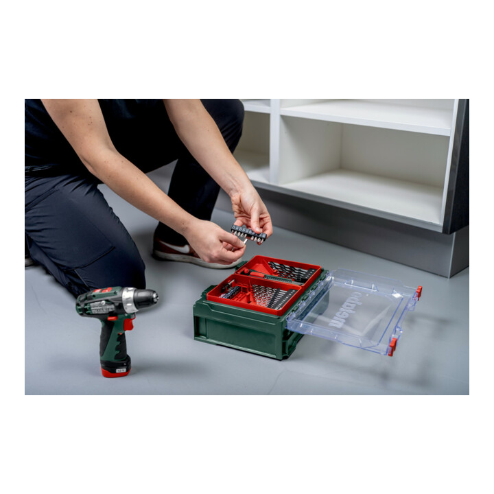 Metabo PowerMaxx BS Basic Set accu-boor-/schroefmachine (600080710) met 41-delige mobiele werkplaats, kunststof koffer, 12V 2x2Ah Li-Power + LC 40