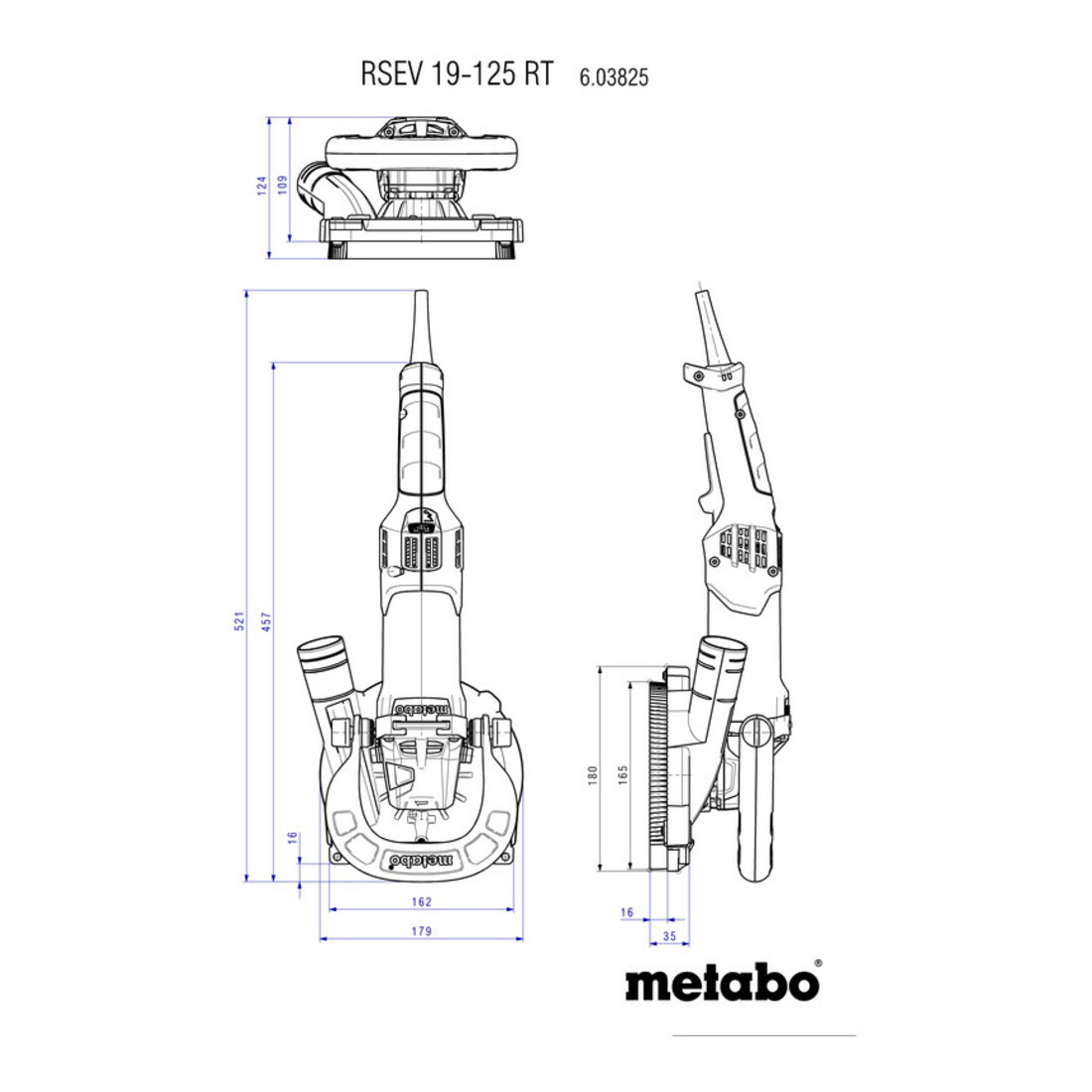 Metabo Renovierungsschleifer RSEV 19-125 RT mit Diamantschleiftopf Beton "professional" ; Kunststoffkoffer