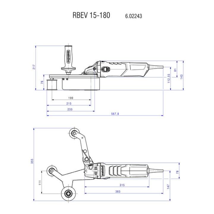 Metabo Rohrbandschleifer RBE 15-180 Set Stahlblech-Tragkasten