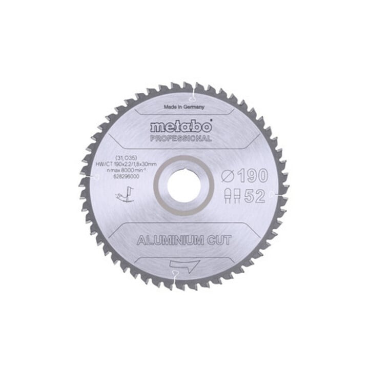 Metabo Sägeblatt "aluminium cut - professional", 190x2,2/1,8x30 Z52 FZ/TZ 5°neg