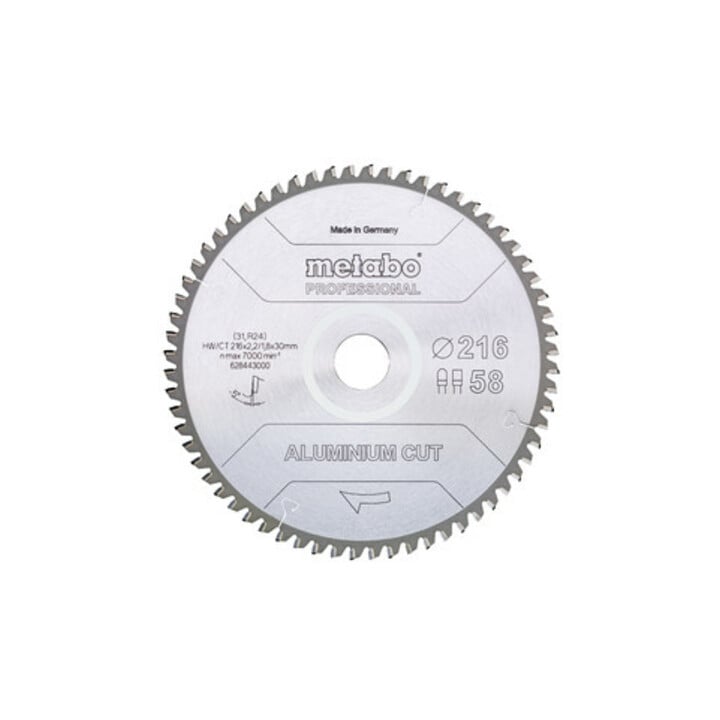 Metabo Sägeblatt "aluminium cut - professional", 216x2,2/1,8x30 Z58 FZ/TZ 5°neg