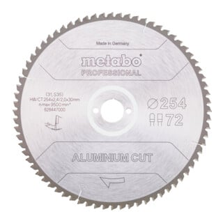 Metabo Sägeblatt "aluminium cut - professional", 254x2,4/2,0x30 Z72 FZ/TZ 5°neg