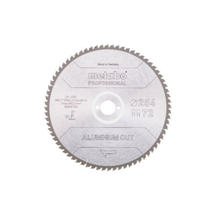 Metabo Sägeblatt "aluminium cut - professional", 254x2,4/2,0x30 Z72 FZ/TZ 5°neg