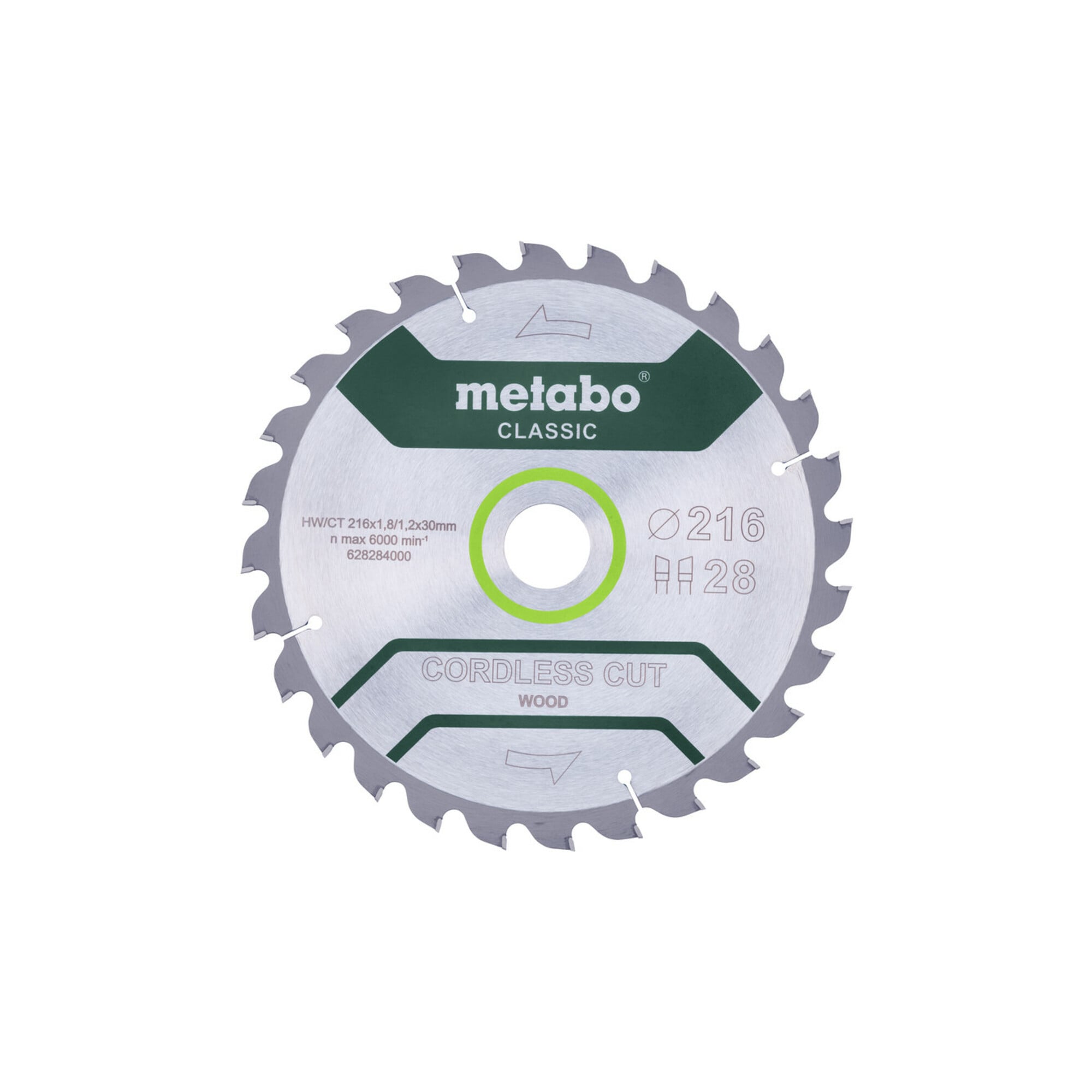 Metabo Sägeblatt "cordless cut wood - classic", 216x1,8/1,2x30 Z28 WZ 5°
