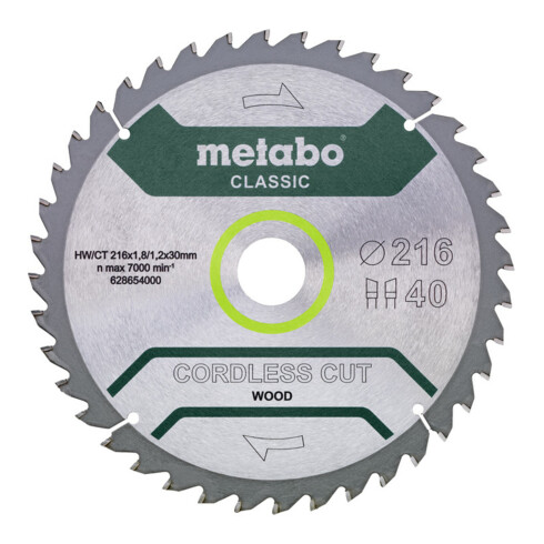 Metabo Kreissägeblatt "cordless cut wood", Qualität classic, für halbstationäre Kreissägen, im Blister