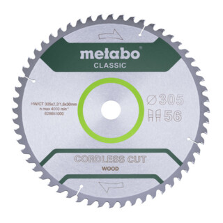 Metabo Sägeblatt "cordless cut wood - classic", 305x2,2/1,6x30 Z56 WZ 5° /B