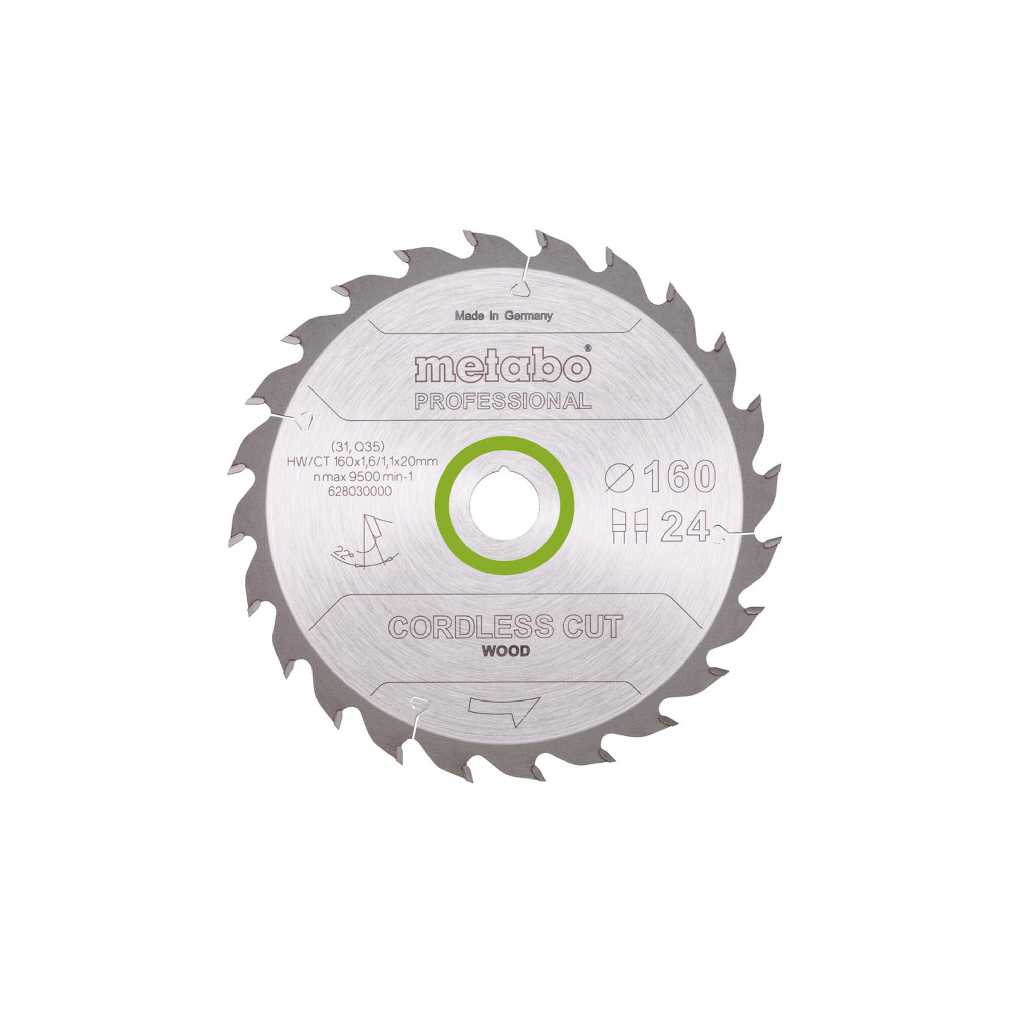 Metabo Sägeblatt "cordless cut wood - professional", 160x1,6/1,1x20(16), Z24 WZ 22°