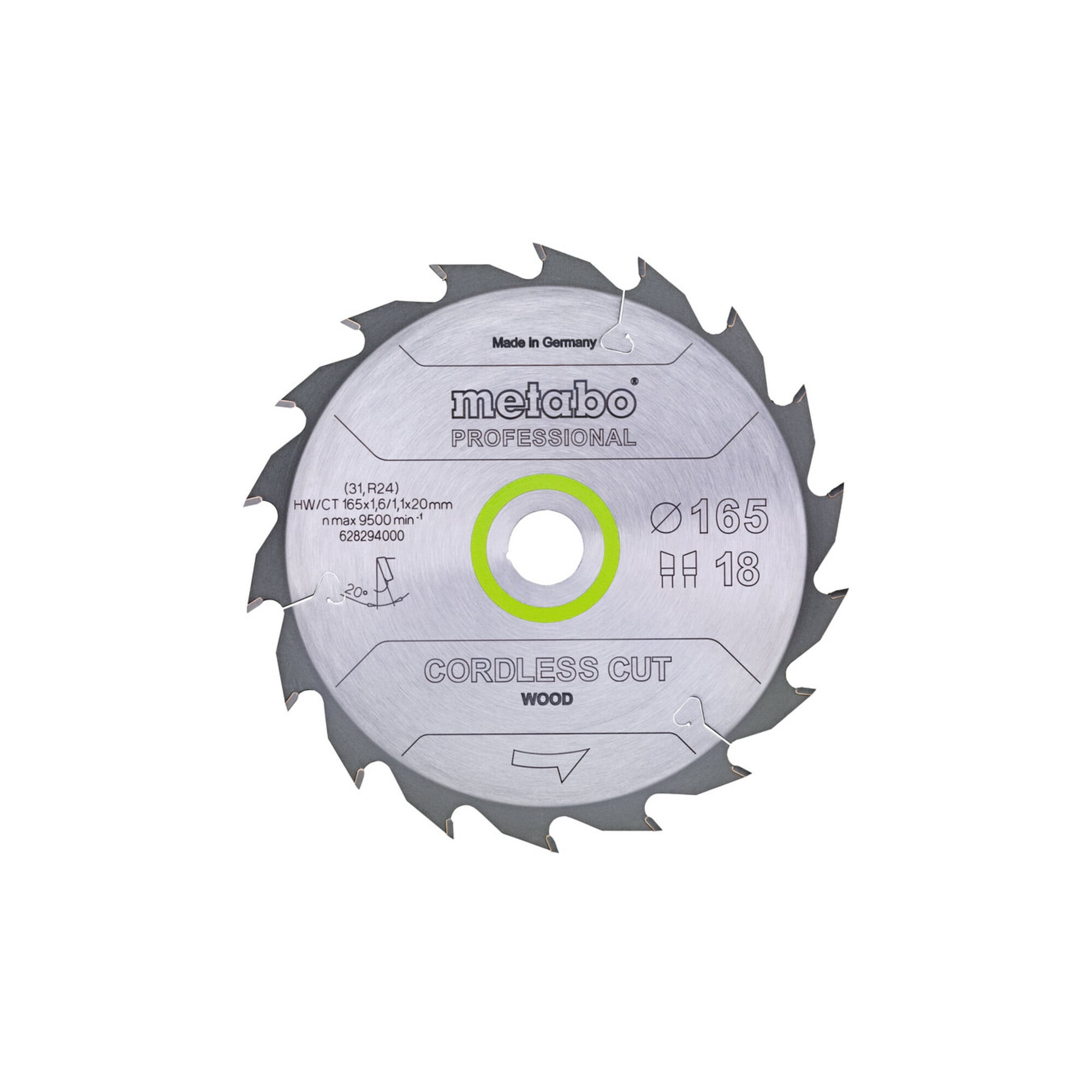 Metabo Sägeblatt "cordless cut wood - professional", 165x1,6/1,1x20 Z18 WZ 20°