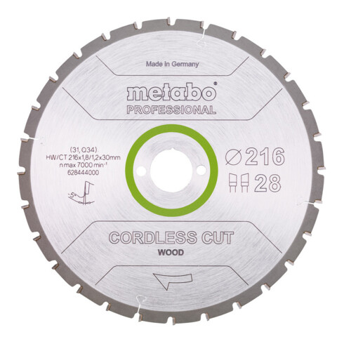 Metabo Kreissägeblatt "cordless cut wood", Qualität professional, für halbstationäre Kreissägen