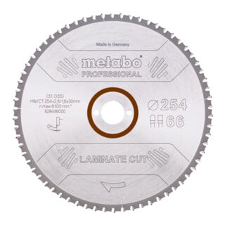 Metabo Sägeblatt "laminate cut - professional", 254x2,6/2,0x30 Z66 FZ/TZ 0°