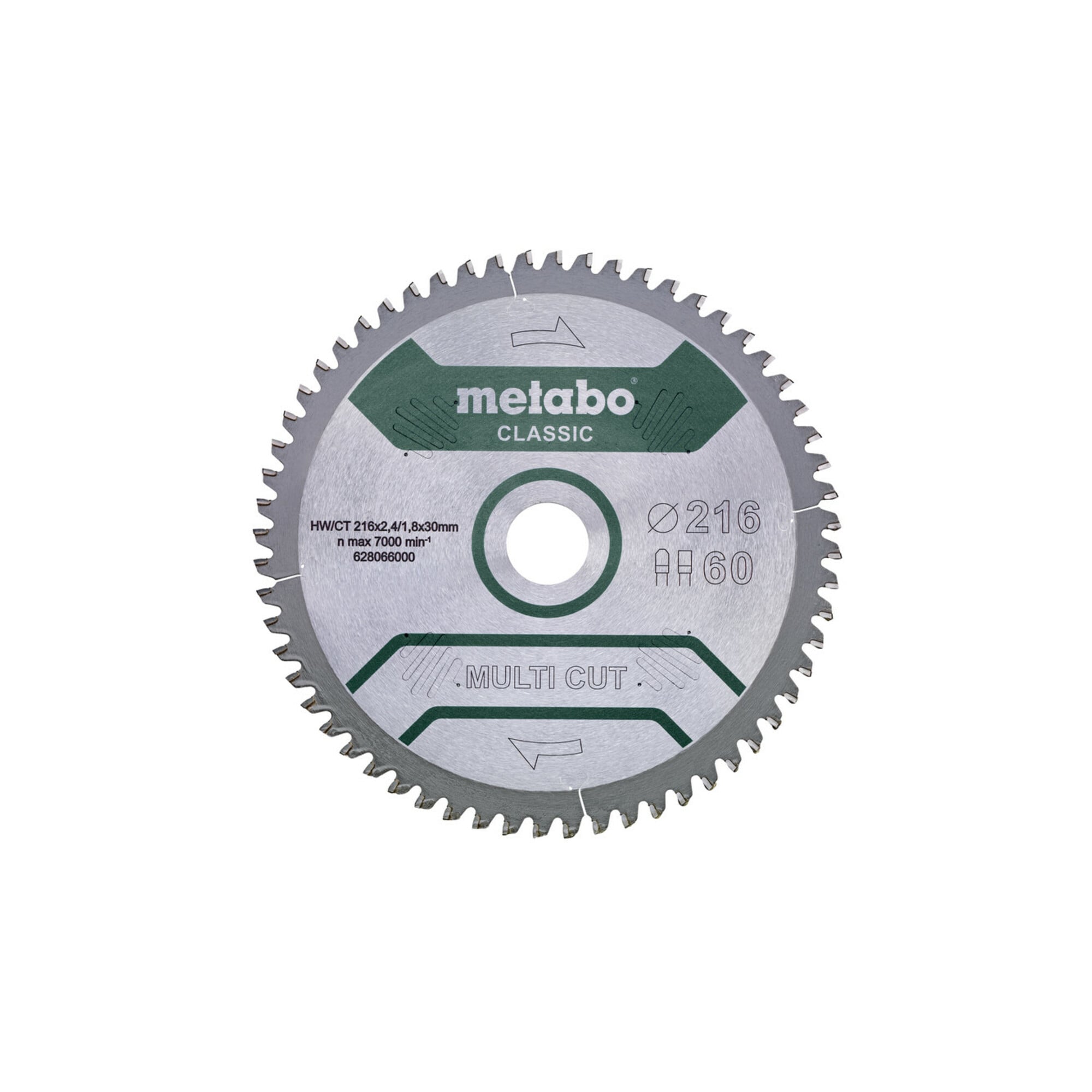 Metabo Sägeblatt "multi cut - classic", 216x2,4/1,8x30, Z60 FZ/TZ, 5°neg.