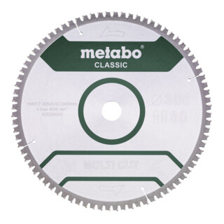 Metabo Sägeblatt "multi cut - classic", 305x3,0/2,2x30 Z80 FZ/TZ 5°neg