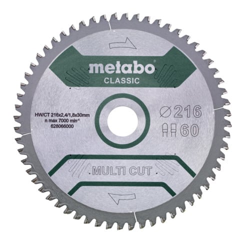 Metabo Sägeblatt "multi cut cut - classic", 254x2,6/1,8x30 Z60 FZ/TZ 5°neg /B