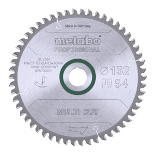 Metabo Sägeblatt "multi cut - professional", 152x2,4/1,6x20, Z54 FZ/TZ 5° neg.