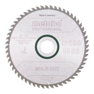 Metabo Sägeblatt "multi cut - professional", 190x2,2/1,4x30, Z56 FZ/TZ 8°